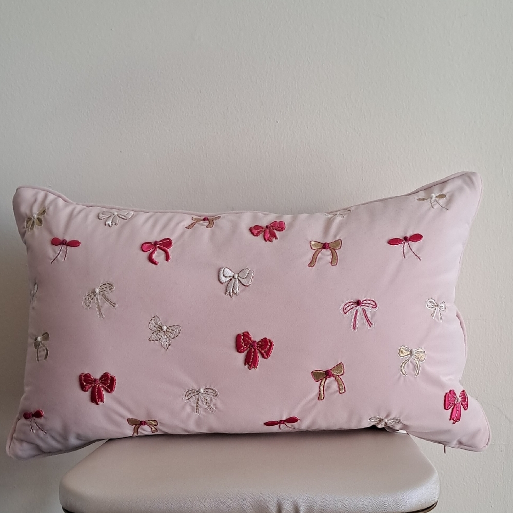 Envogue Pink Pillow with Embroidered Bows
